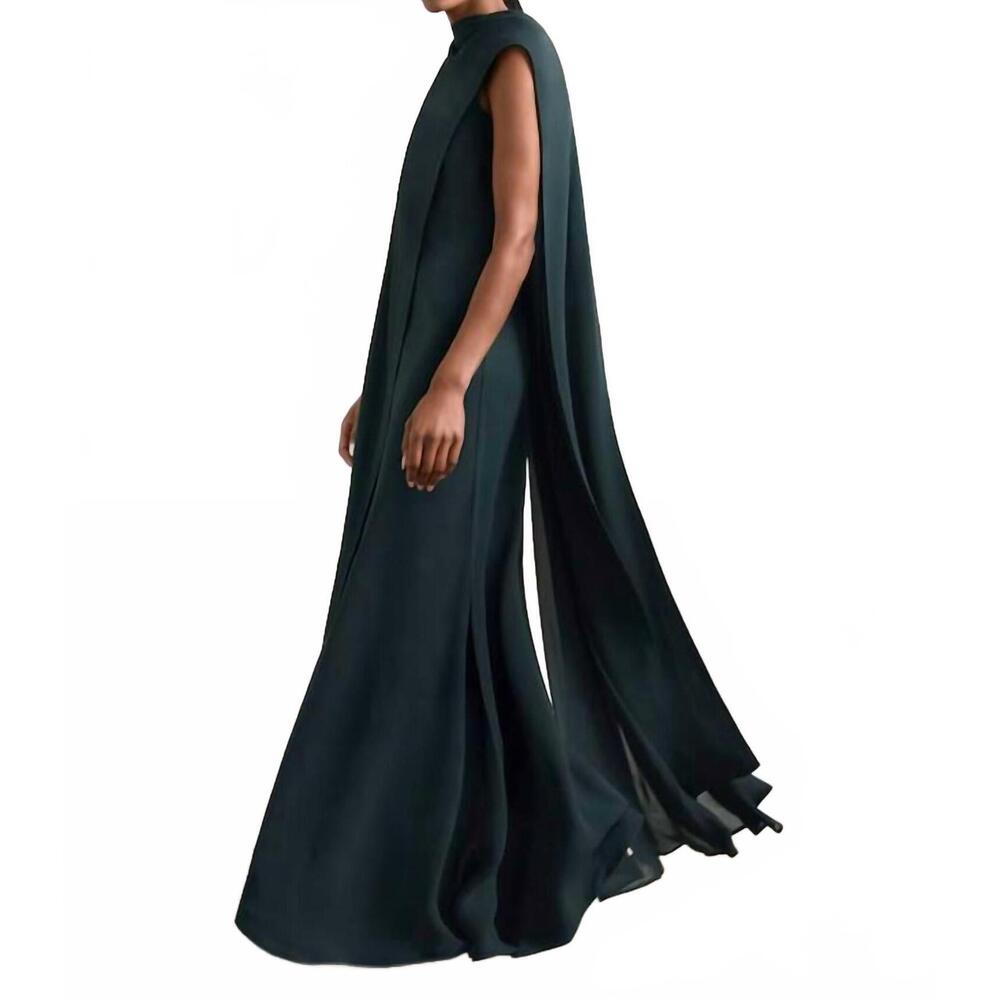 NEW REISS crepe cape maxi gown in teal - Picture 3 of 6